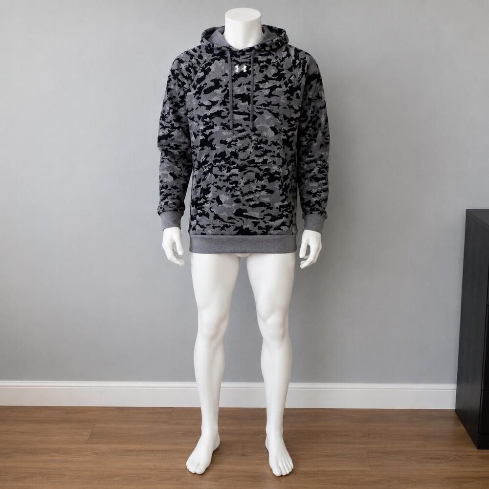 Under Armour Sweater Mens Medium Gray Black Camo Pullover Hoodie Sweatshirt